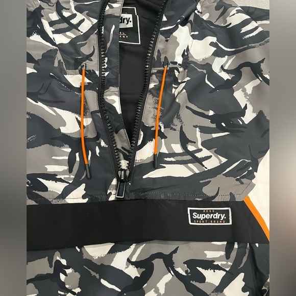 [2XL/PTP26”]Superdry Black Gray Camo 1/2 Zip Lined Men Windbreaker Jacket Biker - Picture 6 of 16